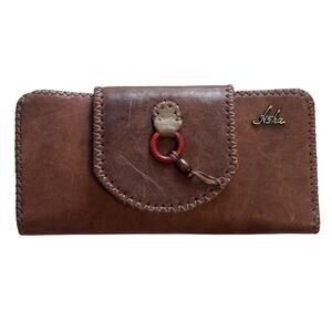 Asha Western Wallet Distressed Leather Bifold Brown Vintage 70s Whipstitch